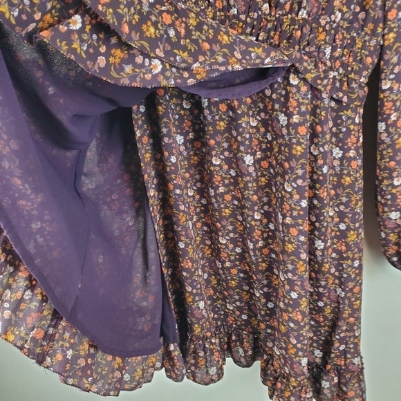 CURRENT Air Medium Ditzy Floral Ruffled Peasant Faux Wrap Dress Long Sleeves - Picture 12 of 16